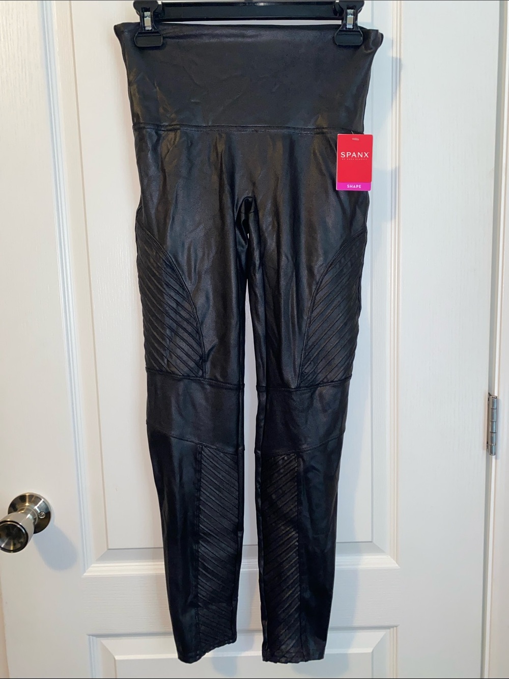 SPANX Black Faux Leather Moto Leggings